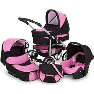 Kinderwagen, 3-in-1, alles in een Isofix-combi complete set met autostoel Matrix II by ChillyKids zwart & roze 3-in-1 met autostoel