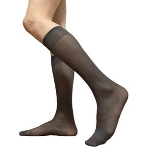 XAGMODSHN Heren Nylon Sheer Pak Sokken Business Dress Sokken Elastische Brede Gestreepte See Through Formele Jurk Over de Kuitkousen, Grijs, One size