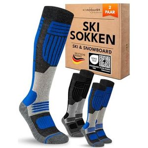 Merino Skisokken Heren 2 Paar Zwart/Blauw 39-42