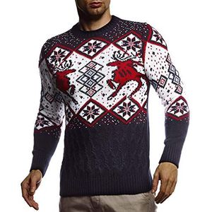 Leif Nelson - LN20761 - Gebreide Trui - Blauw - Slim Fit - Ronde Kraag