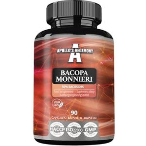 Bacopa Monnieri Extract 500mg, Krachtig Brahmi Extract (50% Bacosiden), 90 Vegan Capsules, 3 Maanden Bevoorrading, Kruidensupplementen voor Verbeterde Mentale Helderheid, by Apollo's Hegemony