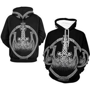 Herfstsweatshirt Met Lange Mouwen en Zak, Viking-hoodies met 3D-print, Trendy en Coole Grote Losse Trui voor Koppels (Color : Viking ship, Size : 2XL)