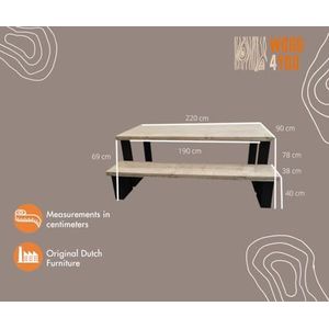 Wood4you - New England combideal Eettafel + Bankje - Tafel - Keukentafel - Industrieel - 220/90 cm