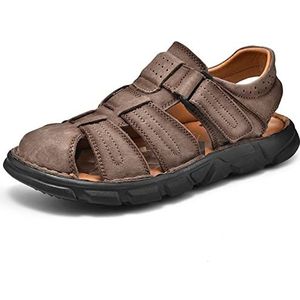 EKsma Heren sandalen gesloten teen sport sandalen, casual heren zomerschoenen strand visser water sandalen, donkerbruin, 44 EU