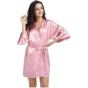 LHSJYG Damesgewaden satijnen badjas vrouwelijke intieme lingerie nachtkleding zijdeachtig bruidscadeau casual kimono badjas jurk nachthemd sexy nachtkleding (donkerroze, 4XL)