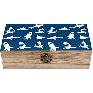 Haaienpatroon houten kist met deksel opbergdozen organiseren juwelendoos decoratieve dozen voor vrouwen mannen