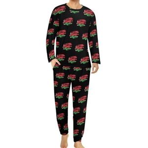 Vintage Wit-Russische vlag comfortabele heren pyjama set ronde hals lange mouw loungewear met zakken 3XL