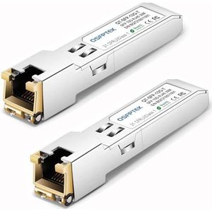 QSFPTEK (2 stuks) 10GBASE-T SFP+ RJ45-module, tot 30 m, 1.25/2.5/5/10G SFP+ RJ45 koperen transceiver GBIC voor Cisco SFP-10G-T-S, Ubiquiti UF-RJ45-10G, microtiek, D-Link (ondersteunt meerdere