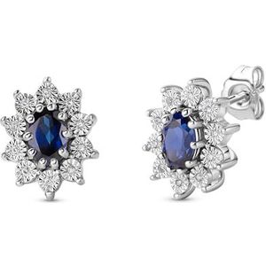 MIORE Oorstekers voor dames, 925 sterling zilver, met 2 laboratoriumsaffieren van 1,20 karaat en 20 echte diamanten van 0,05 karaat, huidvriendelijke zilveren oorbellen, juwelierssieraden, Sterling