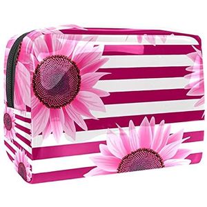 Waterdichte cosmetische tassen, zonnebloem wit en roze streep patroon reizen cosmetische tassen, multifunctionele draagbare make-up tassen, reizen cosmetische tas organizer voor vrouwen, Multi kleuren