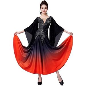 Oranje,L,Hynyjxjy Gradient Ballroom Dans Voorstelling Jurken Wals Danskostuums Voor Dames Mesh Splice Flamenco Dansoutfit Salsa Danskleding Met Strass