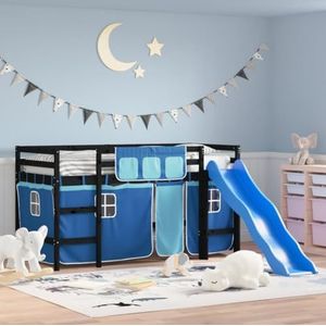 XGWKCNV Furniture select-Kinderhoogbed met gordijnen zonder matras blauw 90x200 cm