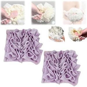 2-in-1 badspons: zachte luffa en washandje met trekkoord, in staat om de zeep te wikkelen loofah-spons badbal, exfoliërende mesh douche-bladerdeeg voor lichaamswas (paars)