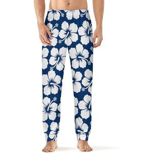 Blauwe Hibiscus Bloem Mannen Pyjama Broek Zachte Lange Pjs Bottoms Elastische Nachtkleding Broek S