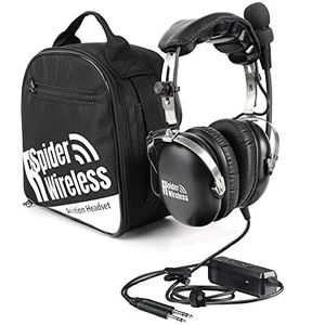 R SPIDER WIRELESS ANR Aviation Headset met Bluetooth, actieve ruisonderdrukking, GA dubbele stekkers, comfortabele oorafdichtingen, inclusief headsettas