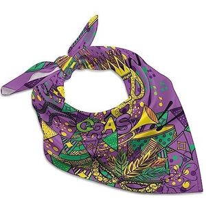 Mardi Gras Carnavalsmasker, bandana's voor dames en heren, vierkante kop, zijden sjaal, lichtgewicht wikkelhals, zakdoek, halsdoek 63,5 x 63,5 cm