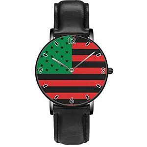 Afrikaanse Afro Amerikaanse Vlag Klassieke Patroon Horloges Persoonlijkheid Business Casual Horloges Mannen Vrouwen Quartz Analoge Horloges, Zwart
