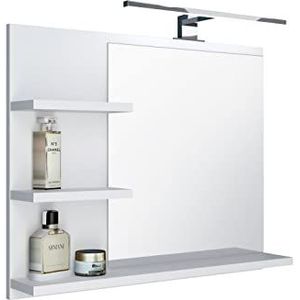 DOMTECH Badkamerspiegel met planken wit met LED-verlichting badkamer spiegel wandspiegel, L