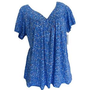 Boheemse bloemenprint tops voor vrouwen casual korte mouw V-hals ruches shirts plus size tuniek top zomer blouse verkoop, mode dames tops UK, Blauw, 4XL