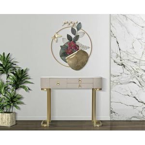Dmora - Console Bolzen, multifunctionele tafel, bijzettafel, hal, bureau, crème en goud, 100 x 40 x 80 cm