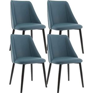 GEIRONV Moderne lederen stoelen set van 4, keuken eetkamerstoelen met metalen stoelpoten for thuis commerciële restaurants Eetstoelen (Color : Green, Size : Black leg)