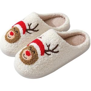 Kerstpantoffels, warme kerstpantoffels, kerstpantoffels rendier, nieuwigheid pluizige sliders, schattige preppy pantoffels voor dames meisjes geschenken