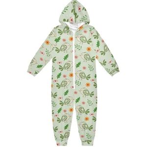 LI ZHI XIN Kinderpyjama met capuchon uit één stuk, jongens en meisjes, jumpsuits voor kinderen, onesie, slaappak, alles-in-één pyjama, winter, warme huisjumpsuit, 5-14 jaar, schattig vogelpatroon