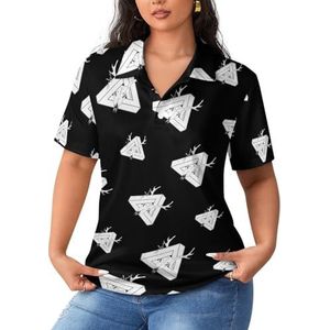Witte 3d driehoekige hertenkop dames poloshirts met korte mouwen casual T-shirts met kraag golfshirts sport blouses tops S