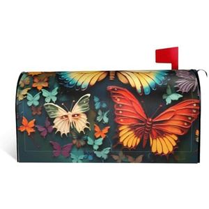 Kleurrijke Vlinder Borduurwerk Schilderijen Brievenbus Covers Magnetische Standaard Maat 25,5 x 21 inch Decoratieve Brievenbus Wraps Waterdichte Post Brievenbus Cover Gepersonaliseerde Brievenbus