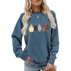 MLZHAN 5 Kip Print Vrouwen Sweatshirts Herfst Winter Ronde Hals Lange Mouw Shirts Casual Trendy Comfortabele Truien Jas Tops (Blauw, S), Blauw, S