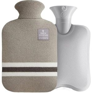 Warmwaterkruik met gebreide hoes, duurzame warmwaterkruik van 1 l/2 l, voor pijnverlichting, warmwatertherapie, hand- en voetenwarmer, warmwaterzak (HWB01-2L-grijs)
