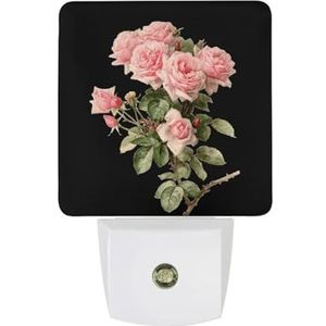 Roze Rozen Bloemen Warm Wit Nachtlampje Plug In Muur Schemering naar Dawn Sensor Lichten Binnenshuis Trappen Hal