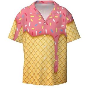 OdDdot IJs en wafel patroon print heren overhemd atletische slim fit korte mouw casual business button down shirt, Zwart, 3XL