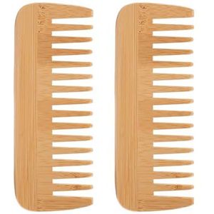 Set van 2 haarkammen met brede tanden, houten kam met brede tanden, houten krulkam, antistatische haarkam voor kammen, stylen en knippen