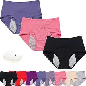 3/4/8 Packs Vera lekvrij ondergoed, wasbare incontinentie broek vrouwen, Everdrie lekvrij dames ondergoed meer dan 60 (3 stuks-a, CN-5XL)