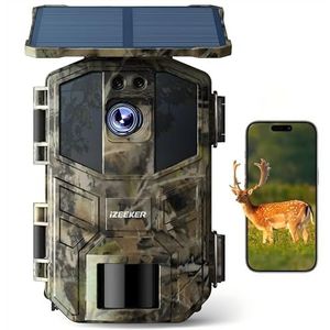 iZEEKER Solar Wildcamera WiFi, 4K 64MP Bluetooth Wildcamera met Bewegingsdetector, Nachtzicht, 0,1s Triggertijd, Ingebouwde 5200mAh lithiumbatterij voor Natuurobservatie met 32GB Micro SD-kaart