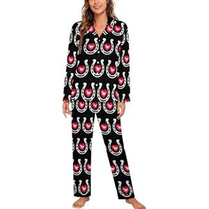 Paard Hoefijzer Hart Vrouwen Lange Mouw Button Down Nachtkleding Zachte Nachtkleding Lounge Pyjama Set M