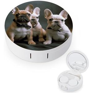 YHEGBFD Spectacle Case, Franse Bulldog Puppies Contact Lens Case, draagbare Contact Lens Case, Contact Lens Box met Spiegel, Franse Bulldog Puppies, Eén maat, Klassiek