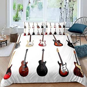 J3068 Lakens 3D-gedrukte Rode Gitaar Dekbedovertrek Sets Beddengoed Sets 3 Delige Microvezel Comfortabele Zachte Muziek Thema Quilt Cover Met Kussenslopen Voor