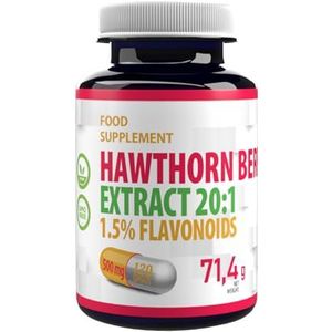 Hawthorn Berry (meidoornbes) 10,000 mg equivalent (500 mg van 20:1 extract), 120 veganistische capsules, laboratoriumgetest, hoge dosis