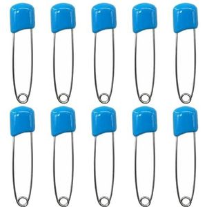 Fako Bijoux® - 10 Veiligheidsspelden Met Beschermkap - Katoenen Luier Speld - Baby Veiligheidsspeld - Speld - Baby Safety Pins - 54mm - Blauw - 10 Stuks