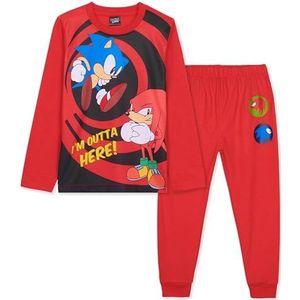 SONIC THE HEDGEHOG Shadow Pyjama voor jongens, lang, 2-delig, comfortabel en behaaglijk, gamercadeau voor jongens, Rode Sonic/Knuckles, 4-5 Jaar