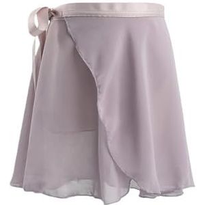 Vrouwen Chiffon Ballet Wrap korte rok， Gymnastiek Geknoopte Rok Training Balletrokken(Grey,L Height 135-160cm)