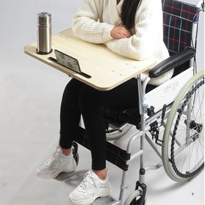 Rolstoeltafel, Houten Eettafel, Afneembare Houten Dienbladen, Bureau Met Bekerhouder En Mobiele Telefoonhouder(White maple)