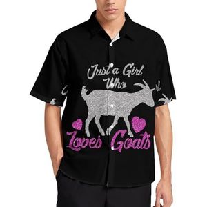 Just A Girl Who Loves Goats Zomer Heren Shirts Casual Korte Mouw Button Down Blouse Strand Top met Zak L