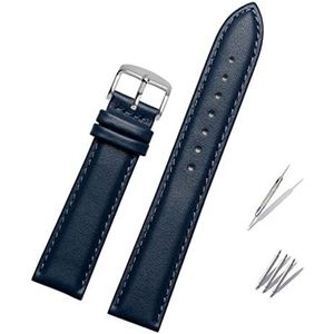 INEOUT Lederen blauwe watcband compatibel met Citizen Rossini horlogeband 14mm 16mm 18mm 19mm 20mm 21mm 22mm 23mm horlogeband koe lederen riem (Color : Flat blue silver, Size : 16mm)