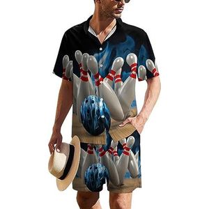 Bowling Game Strike Rot Hawaiiaanse pak voor heren, set van 2 stuks, strandoutfit, shirt en korte broek, bijpassende set