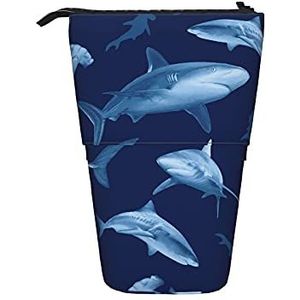 351 Stand Up Potlood Houder Haaien in Oceaan Potlood Pouch Draagbare Stand Up Pen Tas Grote Capaciteit Make-uptas, voor Tiener, Kinderen, School, Etui 312, Eén maat