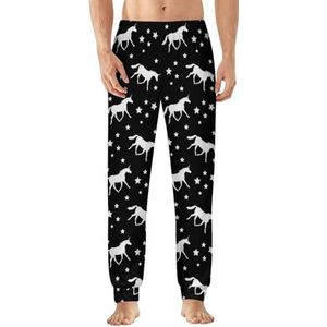 Witte eenhoorn silhouet heren pyjama broek zachte lounge bodems lichtgewicht slaapbroek