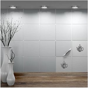 FoLIESEN - Tegelstickers 15x15 cm | Zelfklevende tegelfolie voor badkamer, keuken en toilet I Krasbestendig en verwijderbaar | 50 sticker tiles, lichtgrijs glans